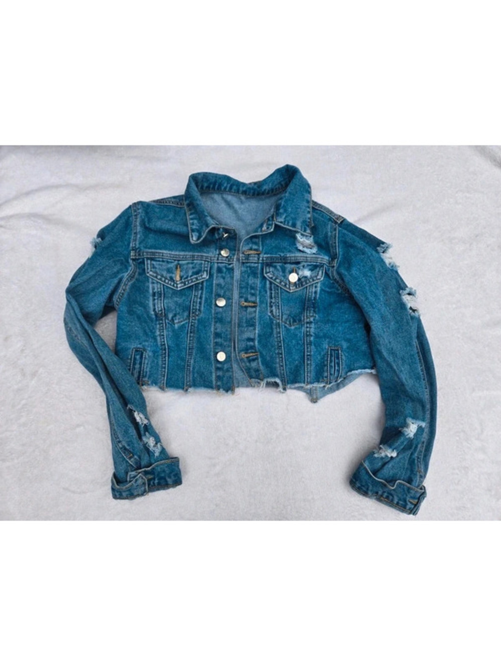 SHEIN Distressed Cropped Denim Jacket Size L